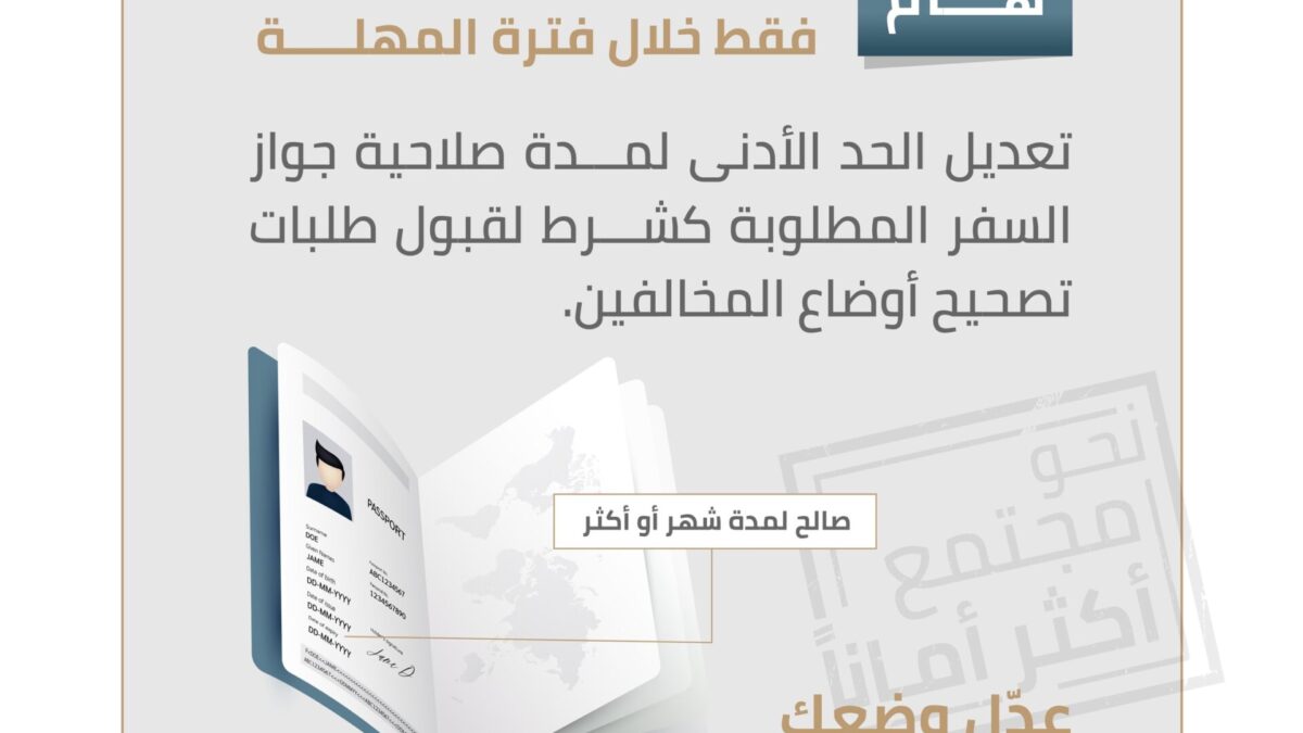 “الهوية والجنسية” : مدة صلاحية جواز السفر شهر بدلا من 6 أشهر لتمكين المخالفين من تعديل أوضاعهم