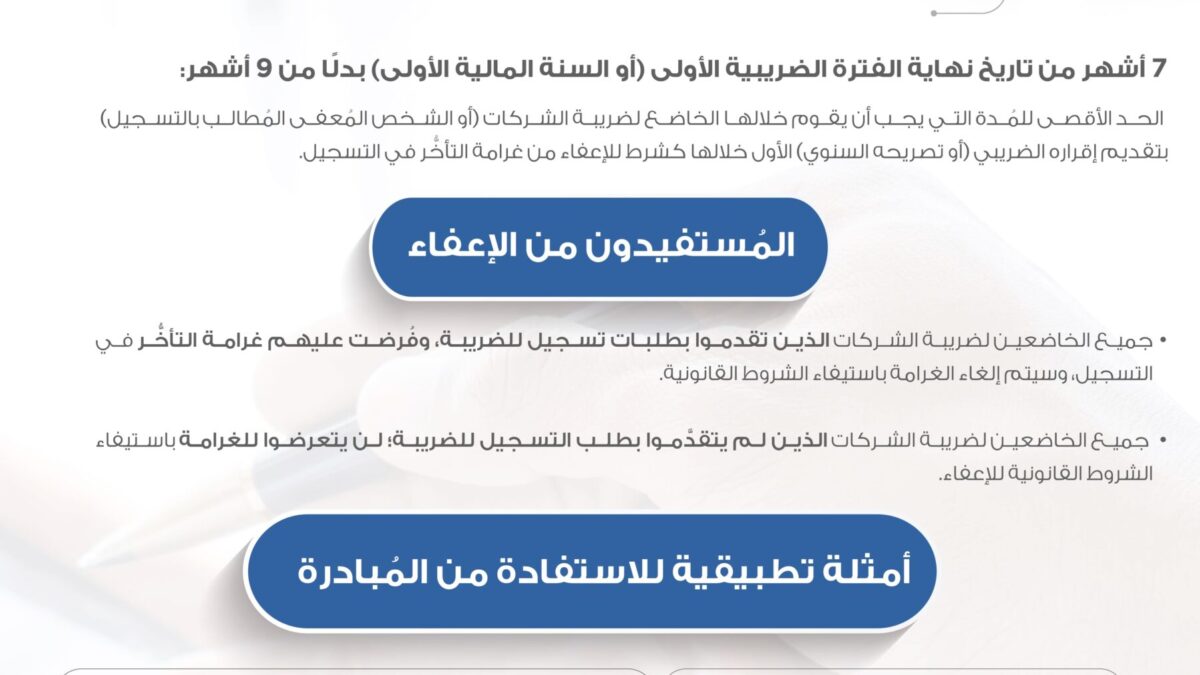 “الاتحادية للضرائب” تبدأ تنفيذ قرار الإعفاء من غرامة التأخر في التسجيل لضريبة الشركات